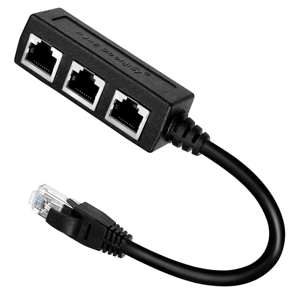 Gezezuee RJ45 Ethernet Cable Splitter Network Adapter, Ethernet 1 to 3 Adapter Suitable Super Cat5, Cat5e, Cat6, Cat7 LAN Socket Connector Splitter, Black