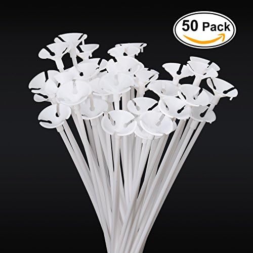 Aookey 50pcs Balloons Sticks Holders with Cups, 12 Inch Plastic White Balloon Sticks Cups for Wedding, Birthday, Holidays, Anniversary, Party Decor
