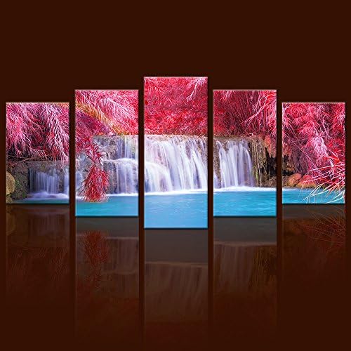 ARTGOW 5 Piece Beautiful Landscape Red Forest Waterfall Canvas Wall Art Home Décor Print Poster Paintings for Living Loom Framed