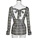 Tsmile Women Blouse Clearance Spring Summer Lattice Long Sleeve Tops Plaid Bowknot Backless T-Shirt (Gray, M)