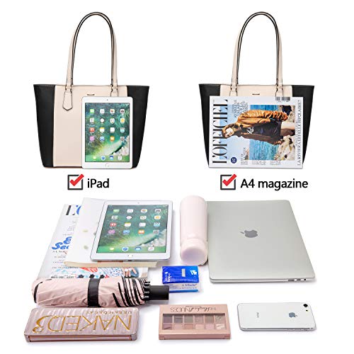 LOVEVOOK Damen Handtasche Schultertaschen 3 Stück Set Henkeltaschen Große Tasche Umhängetasche Taschen Gross Handtaschen Leder BeuteltascheGeschenk für Mutter Freundin Freund Liebhaber, Schwarz Beige