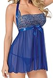 beautyin Womens Lace Babydoll Lingerie Sexy Chemise Sleepwear with G String Set