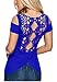 Dreamtravel Womens Summer Short Sleeve Shoulder-off Blouse T Shirt Casual Lace Tops, Blue, XX-Large