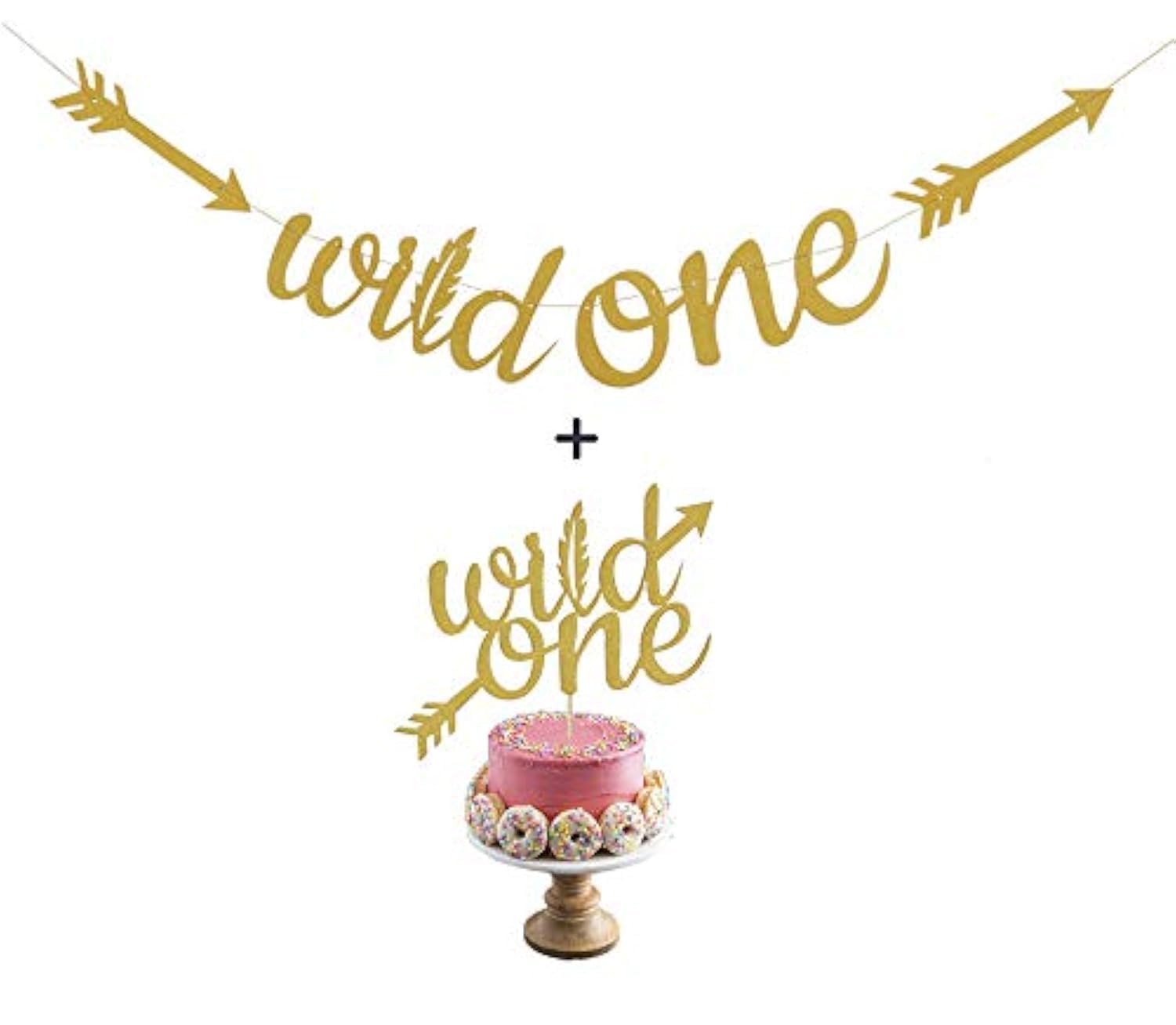 Topfunyy Wild One Banner and Wild One Cake Toppers for Baby's First Birthday Party Decoration