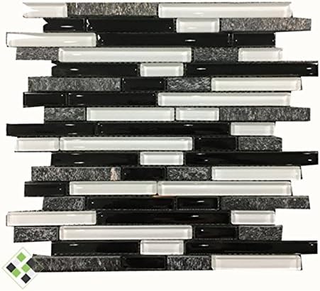 Home Building White Glass Tile Kitchen Backsplash Idea Bath Shower Wall Decor Black Gray Wave Marble Interlocking Pattern Art Mosaics,LSSTG03 (11PCS 10.76Sq.ft)