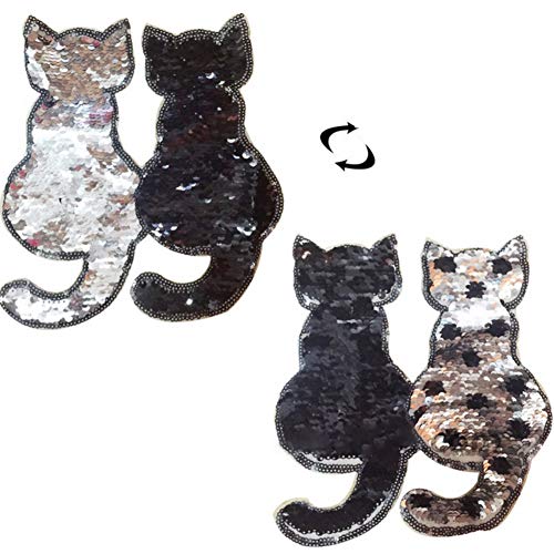 ESHOO Sequin Cat Patches Embroidery Applique Patches for Arts Crafts DIY Decor, Jeans, Jackets, Clothing, Bags - Thumbnail 2