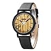 CUCOL Eco Faux Wooden Dail Leather Band Watches for Men and Women Casual Style Black Color
