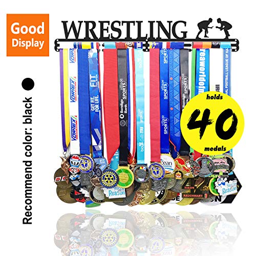 2020UPGRADED Medal Hanger Holder Display Rack for 40 Medals Application for All Sports Black Steel Medal Hanger Holder, Race Medal Display Holder,Hanger for Medals,WRESTLING Medal holder