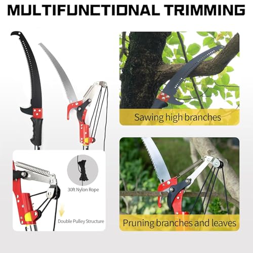 Manual Tree Pruner, 2-4m Pole Saws for Tree Trimming, Sharp Steel Blade and Scissors for High Branches Pruning