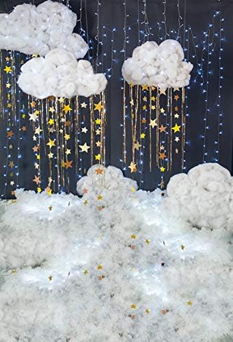 5X7FT Twinkle Twinkle Little Star Backdrop for Photography Printed Glitters 3D White Clouds Newborn Baby Kids Photo Studio Backgrounds