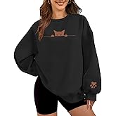 HEYTALALA Womens Oversized Sweatshirts Fleece Sweaters Long Sleeve Crewneck Hoodies Fall Solid Color Drop Shoulder Pullovers
