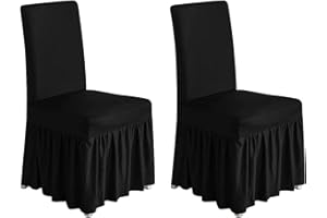 molasofa Chair Covers for Dining Room Set of 2 Stretch Chair Slipcovers with Skirt for Kitchen Seat Protectors Wedding Banquet Decor Kids Pets Spandex Fabric Washable (2pcs, Black)