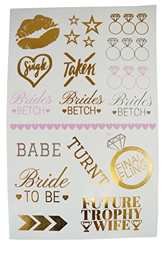 image for PartyFuFu Bachelorette Party Tattoos Mixed Set of 40 Gold Metallic Tem