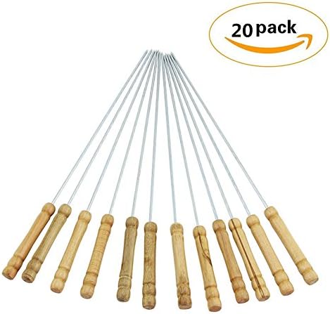 Solvang Marshmallow Roasting BBQ Sticks with Wooden Handle Camping Cookware Campfire Grill Cooking (20PCS)