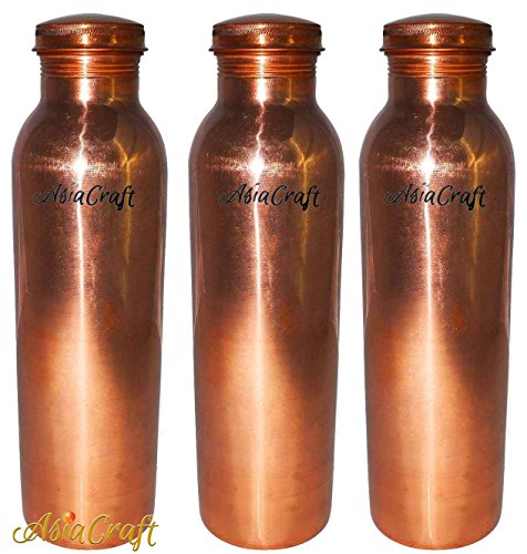 AsiaCraftPure Copper Joint Free Bottle for Travel 900 ML, Set of 3