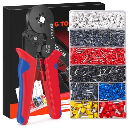 JOEJONI Crimping Pliers, 0.25-10mm² Electric Crimp Lugs, Crimping Pliers with 1800 Insulated Cable Lugs, for Electricians, Repairers and Handymen