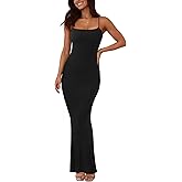 REORIA Women's Basic Sexy Lounge Slip Long Dress Elegant Sleeveless Backless Ribbed Bodycon Maxi Dresses