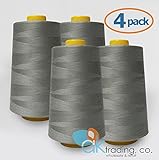 AK-Trading 4-Pack LIGHT GRAY Serger Cone Thread (4000 yards each) of Polyester thread for Sewing, Quilting, Serger