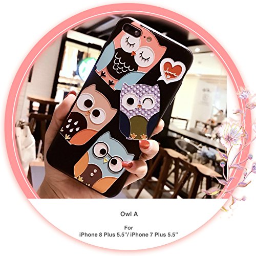 [CaserBay] iPhone 8 Plus Case iPhone 7 Plus Phone Case (5.5") Cartoon Kawaii Cute Animal, Birdie, Flower Series Emboss Texture Painting Moderate Soft Slim Phone Cover (Owl A)