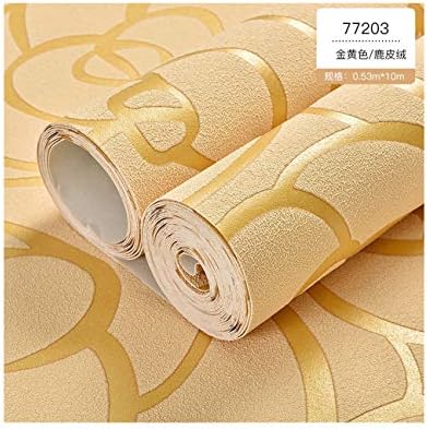 Stereo 3D Background Wall Paper Pastoral Simple Non-Woven Deer Velvet Wallpaper Living Room TV Background Rose, Golden Yellow