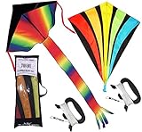 Rainbow Delta and diamond kite (2sets) kite for kids kite for adults easy flying with tail flyer line and handle perfect for outdoor fun beach toys and park sports comes with carrying bag