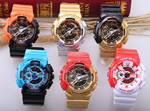 Hombre Reloj Deportivo Teens Agua Choque Resist Dual Time Analógico Digital Luz LED reloj de pulsera, Color...