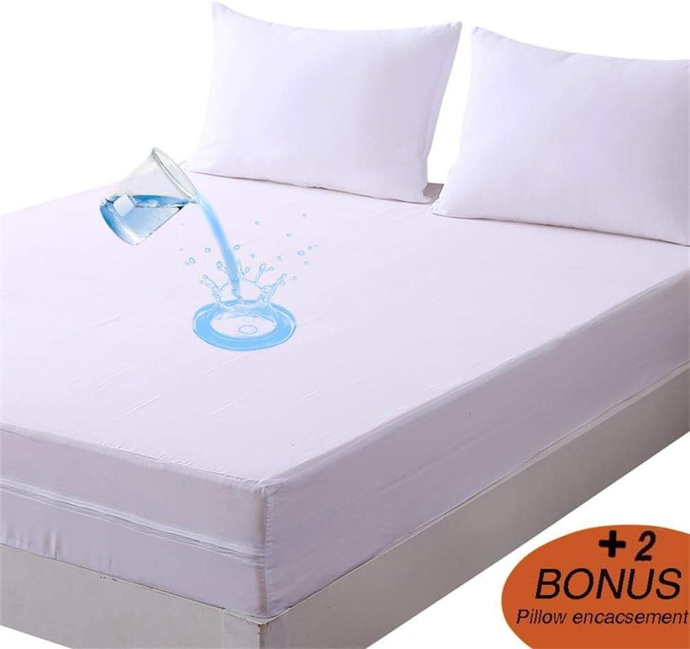DOWNCOOL Zippered Waterproof Mattress Encasement Cover Include 2 Bonus Pillowcase