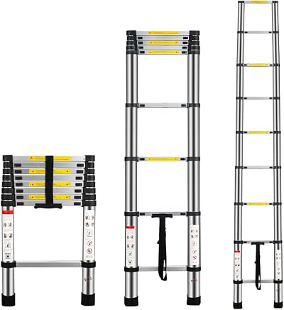 Multibao 2.6m Telescopic Ladder 9 Rungs 150kg Aluminium Extension