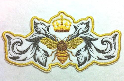 Stunning and Unique Napoleonic Bee and Crown - Wonders of the Animal Kingdom crafted in thread - Iron on Patch Applique - 7.5" x 3.8" - Made in USA -Browns - golds - grays-