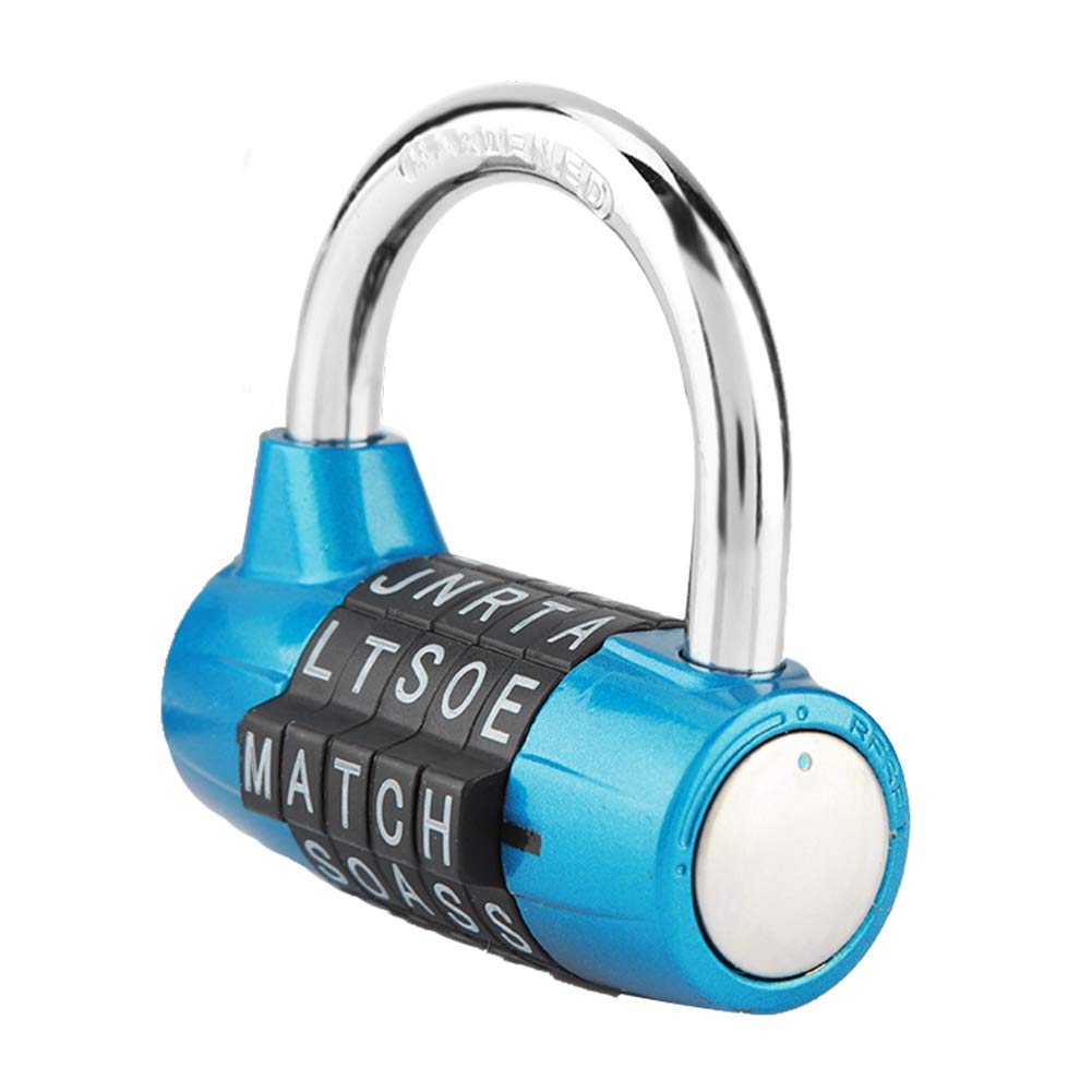 5 Digit Combination Padlock 5 Letters Combination Code Lock Zinc Alloy Password Lock for Gate Travel Suitcase Gym Locker (Blue)