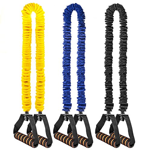 VANWALK 3 Pack Resistance Bands 15 â€“ 45Lbs with Soft Handles and Carrying Bag, 15 â€“ 25lb Yellow Resistance Bands, 25-35lb Resistance Bands Blue, 35 â€“ 45lb Resistance Bands Black