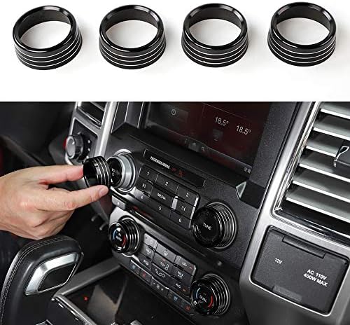 Black Air Conditioner Volume Tune Auto Dual Switch Knob Ring Cover Decor for Ford F150 Raptor 2016 2017 2018