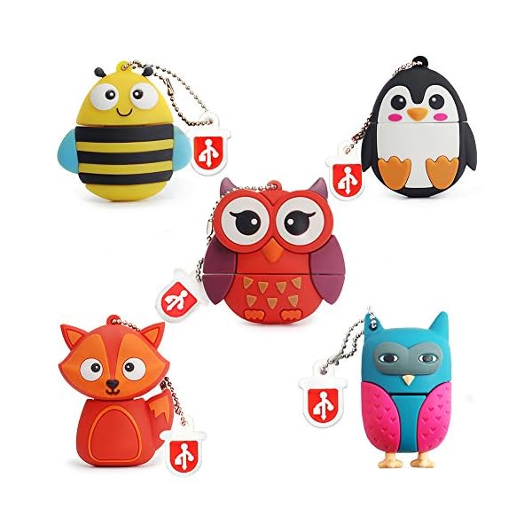 5 Stück 16GB USB-Stick, BorlterClamp Speicherstick mit Niedlichen Tiermustern, Geschenk für Studenten und Kinder