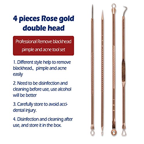 Veepola Luxury Rose Gold Stainless Double-Head Facial Acne Spot Pimple Remover Extractor Tool Comedone Remover Set - Thumbnail 2
