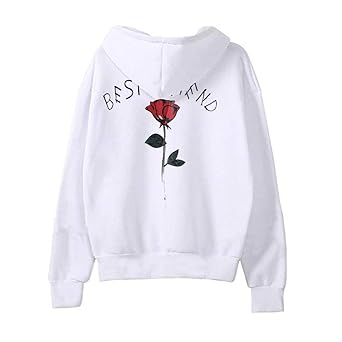 Hoodie Damen Hipster Rosenstickerei Pulli Damen Langarmshirt Oversize Sweatshirt mit Kapuze Jumper Brief Grauer Best Friends 