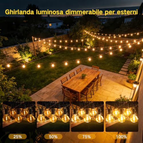 Outdoor Light Chain 30 m, Waterproof Outdoor Garden Lights, LED Light Bulbs Outdoor Garden Dimmable with Remote Control, Outdoor String Lights for Decorative Festivals, Weddings, Terraces