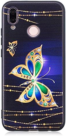 Huawei P20 Lite Case, NOVA 3E Silicone TPU Back Cover, Asnlove Shockproof 3D Relief Prints TPU Gel Shell with [Anti-Slip] [Ultra-Thin] for Huawei P20 Lite/Huawei Nova 3E, Gold Butterfly