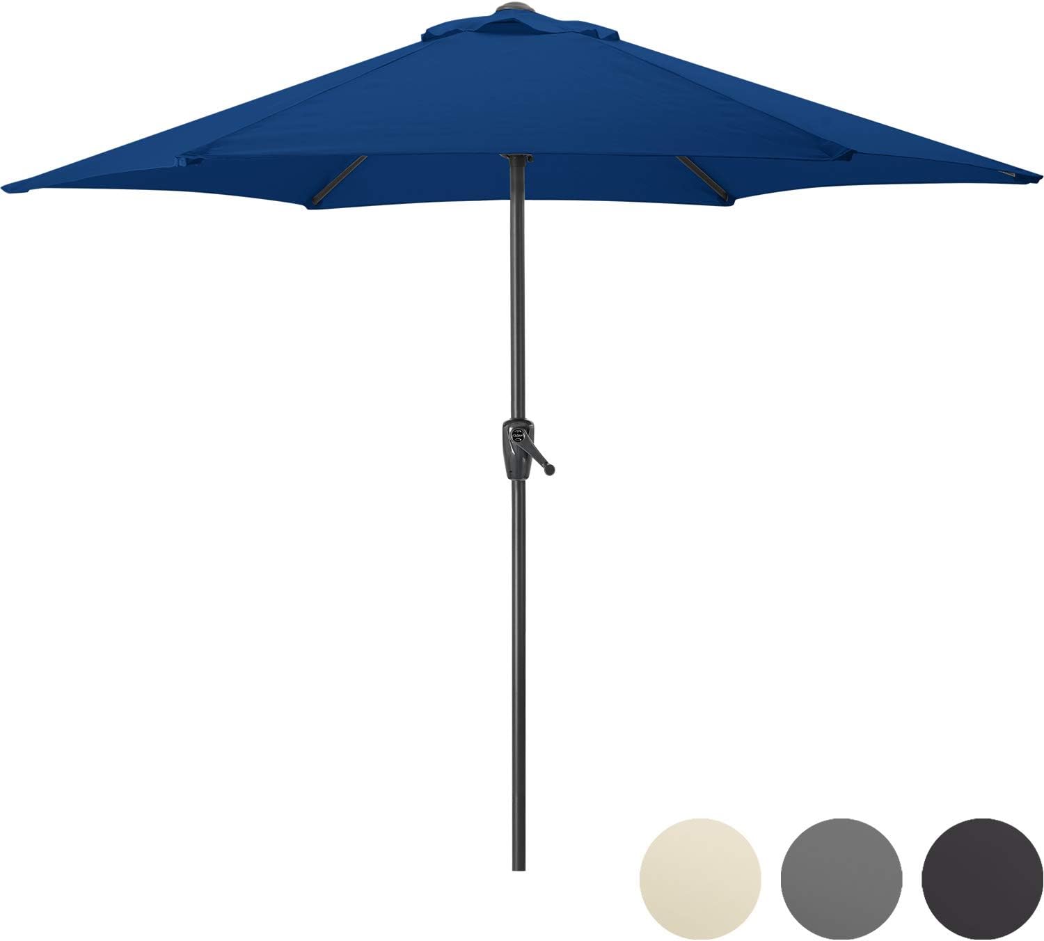 Christow Garden Parasol Umbrella 2 7m With Crank Handle Compact Sun Shade For Small Outdoor Patio Spaces Steel Pole Grey Navy Amazon Co Uk Kitchen Home