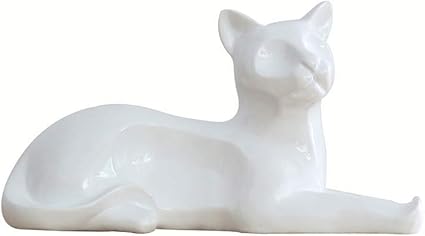 Meubletmoi Sculpture Chat Blanc Couche En Resine Statue Decorative Design Contemporain Cat Amazon Fr Cuisine Maison