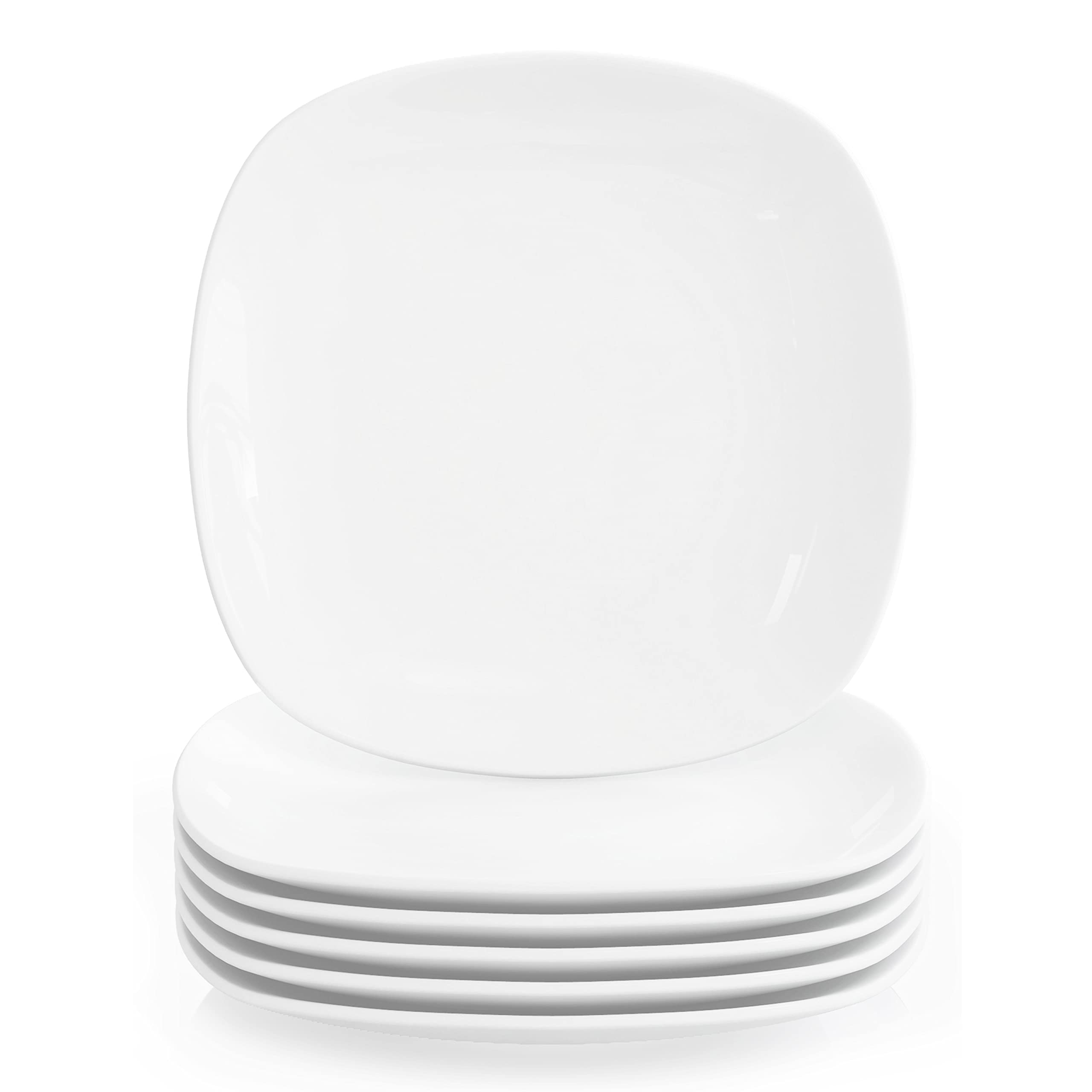 MALACASA Small White Dinner Plates Set of 6, 7.4" Porcelain Side Plates Square Dessert Plates Salad Plates, Microwave & Dishwasher Safe, Series Elisa