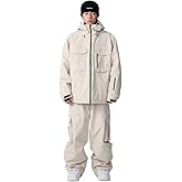 Mens Ski Suit Supper Baggy Snow Suit Waterproof Snowsuit Insulated Ski Jacket and Pant Set Loose fit Snowboarding Outfit