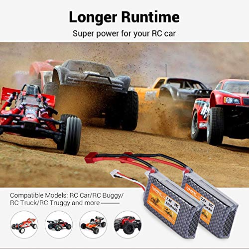 FLOUREON 2S Lipo Battery 7.4v Lipo jst, RC Lipo Batteries 35C 1500mah li-ion Battery with T Plug for WLtoys Rc Cars a959, Truck, Truggy, Buggy, Traxxas, Helicopter, Drone, Redcat Racing (2 Packs)