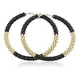 Goldtone with Black Mesh Pattern Large 3.25 Inch Hoop Earrings (E-1120)