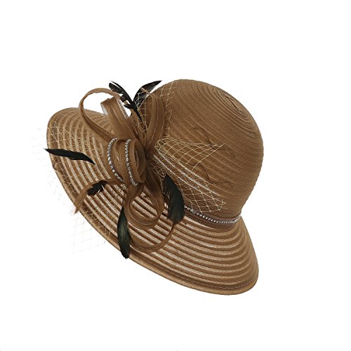 Dantiya Women's Kentucky Derby Bowler Church Cloche Hat Organza Bridal Dress Cap (Brown, One Size)