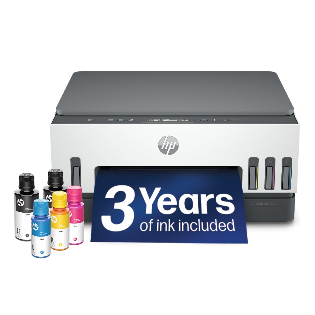 HP Smart Tank 7005 All in One Printer | Perfect for Home | Colour | Wireless | Print, Scan, Copy | Includes up to 3 Years of Ink | Refillable | 2-Sided Printing | Easy Setup | Reliable Wi-Fi
