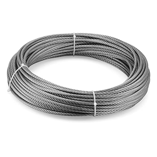 LEXININ 3/16 Inch X 98 Feet Wire Rope Cable, 5mm Thick Stainless Steel Wire Rope 7x19 Strands