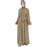 Women Muslim Dress Middle East Arabian Robe Islamic Modest Dress with Hijab Scarf Lace Sleeve Flowy Abaya Dress