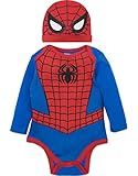 Marvel Spiderman Baby Boys' Costume Long Sleeve Bodysuit and Cap Set Blue, 0-3 Months
