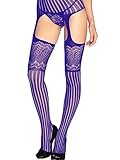 Amoretu Womens Sexy Striped Fishnet Bodystocking Lingerie Sapphire