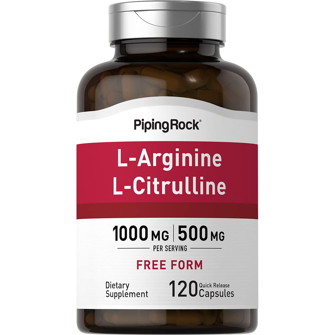 Photo 1 of Piping Rock L-Arginine L-Citrulline Supplement | 1500 mg | 120 Capsules | for Men and Women | Non-GMO, Gluten Free